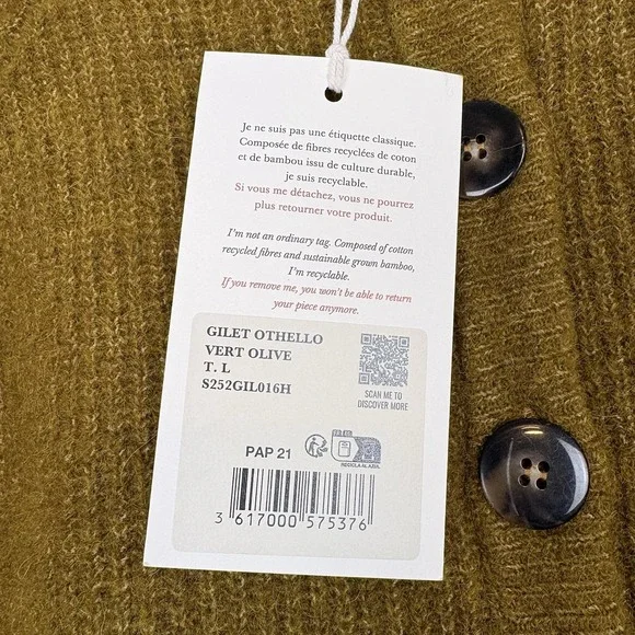 NWT Sezane Othello Sweater Cardigan Olive Green Sz L - Picture 3 of 8